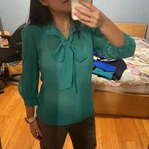 BCBGeneration Sheer Turquoise Bow Blouse